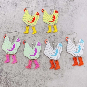 Boucles d'Oreilles Pendantes en Acrylique Poule Avec Bottes Drôles Boucles d'Oreilles Coq Animal pour Femmes Bijoux Créatifs