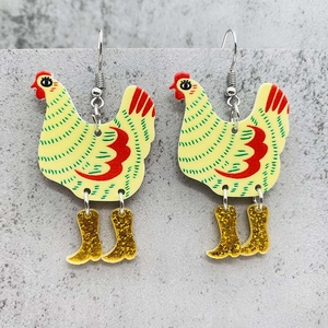 Boucles d'oreilles poule créatives en acrylique avec bottes à paillettes style unique