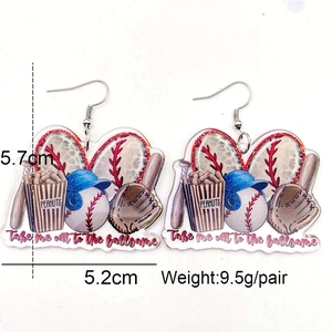 Boucles d oreilles en acrylique sur le thème du baseball avec motifs sportifs