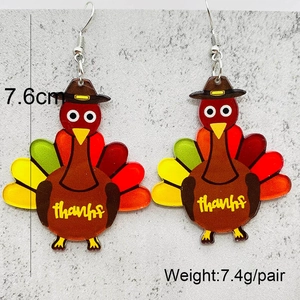 Pendientes de pavo de Acción de Gracias en acrílico con texto thanks y tonos otoñales