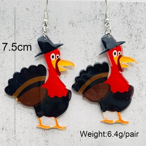 Pendientes de Acción de Gracias de acrílico con pavo colorido y sombrero de copa