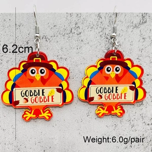 Pendientes de pavo de Acción de Gracias en acrílico con texto Gobble Gobble, 6,2 cm