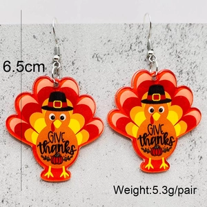 Pendientes de pavo de Acción de Gracias en acrílico con texto Give Thanks de 6,5 cm