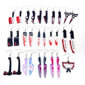 Halloween Bloedspatten Print Acryl Mes Hakmes Oorbellen Creatief Horror Punk Grappige Hanger Oorbellen Voor Vrouwen Gothic Feest Sieraden