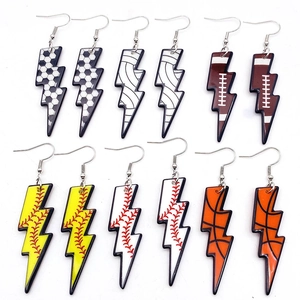 Boucles d'Oreilles de Sport en Acrylique Forme d'Éclair Motif Basketball Baseball Football Impression Recto Verso Femmes