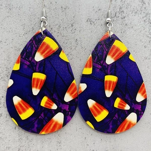 Boucles d'oreilles en cuir en forme de larme avec motif de bonbons pour Halloween