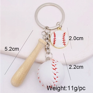 Miniature baseball keychain with wooden bat and leather ball souvenir sports gift
