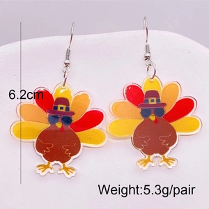 Pendientes de pavo de Acción de Gracias en acrílico con sombrero y gafas de sol