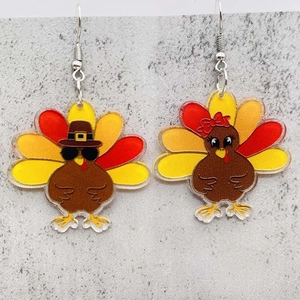 Pendientes de acrílico con forma de pavo de Acción de Gracias y ganchos de plata pura