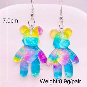 Boucles d'oreilles ours en résine rose 3D avec paillettes et crochets argentés