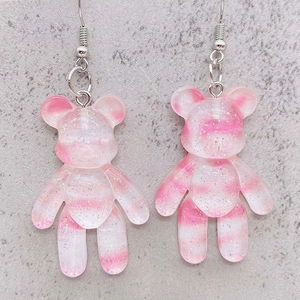 Boucles d'oreilles ours 3D en résine à rayures roses avec crochets argentés pour cadeau