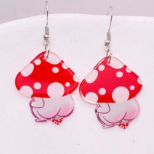 Acrylic Red Mushroom Butt Dangle Earrings Cute Polka Dot Novelty Mushroom Shape Earrings For Women Funny Party Jewelry