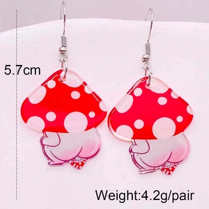 Cute red polka dot acrylic mushroom earrings with pink gradient stems, 5.7cm height