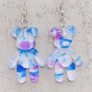 Boucles d'oreilles ours en résine à paillettes dégradé bleu avec crochets
