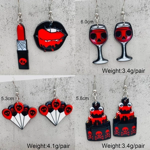 Halloween Acrylic Horror Skull Bat Balloon Lipstick Mouth Drop Earrings For Women Gothic Punk Festive Party Jewelry Gift