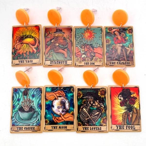 Retro Tarot Card Acrylic Drop Earrings For Women Funny Skull Moon Sun Lovers Patterns Handmade Festival Dangle Earrings