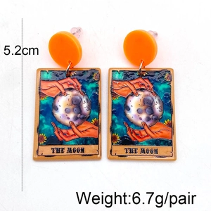 Colorful Moon tarot card drop earrings for Halloween gift with orange studs and charms