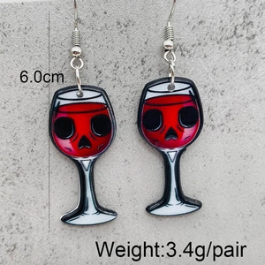Macro shot of 6.0cm acrylic Halloween wine glass earrings with skull liquid and hooks