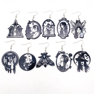 10-piece Halloween gothic earrings set with acrylic witch cat and moth pendants
