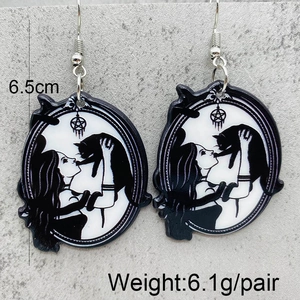Halloween acrylic earrings featuring black cat silhouette and girl drop pendant