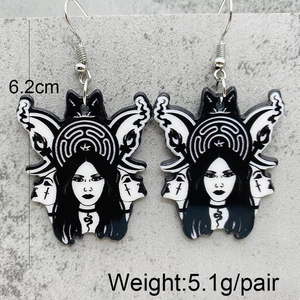 Gothic witch style acrylic earrings with dual-face design and 6.2cm long drop hooks