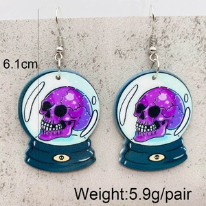 Halloween Acryl-Ohrringe mit lila Totenkopf-Kristallkugel-Design, 6,1 cm Länge