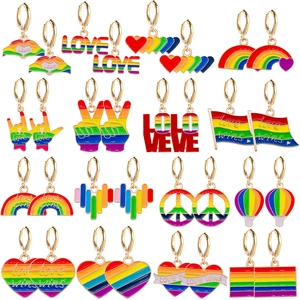 Rainbow Drip Oil Alloy Earrings For Women Pride LGBTQ Love Heart Peace Sign Hot Air Balloon Dangle Drop Earrings Jewelry