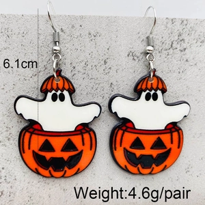 Ohrringe aus Halloween-Acryl mit Kürbis und Geist Motiv, 6,1 cm Länge und Metallhaken