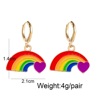 Rainbow heart enamel hoop earrings measurement showing 1.4cm height and 2.1cm width