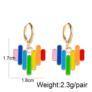 Rainbow enamel heart dangle earrings in gold alloy with 1.7cm x 1.8cm size detail