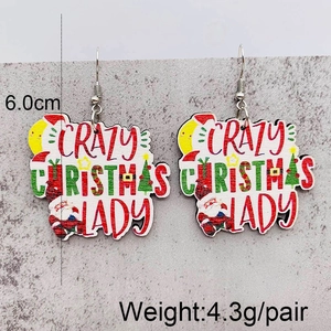 Lightweight wooden Christmas earrings with Santa and Crazy Christmas Lady print design