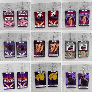 Tarot Card Style Acrylic Dangle Earrings Gothic Halloween Jewelry For Women The Reader Cat Mom Vampire Romance Personality Earrings