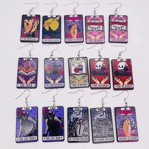 Gothic tarot acrylic earrings with diverse patterns like Cat Mom and Vampire Romance
