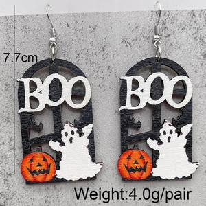 Halloween Holz Ohrhänger Für Damen Gruseliger Kürbis Geist Schwarze Katze Designs Leichte Festliche Feiertagsparty Schmuck Geschenke