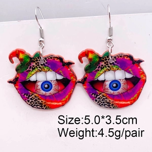 Detailed view of Halloween acrylic earrings with wizard hat and leopard pattern