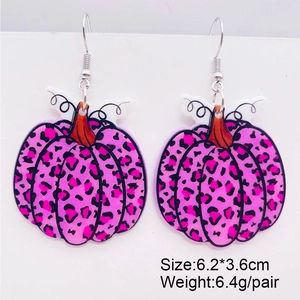Boucles d'oreilles citrouille en acrylique à motif léopard rose pour Thanksgiving et Halloween