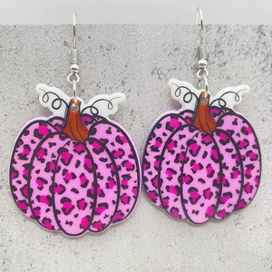 Boucles d'Oreilles Citrouille Imprimé Léopard Rétro Halloween Action de Grâce Acrylique Bijoux d'Automne pour Femmes
