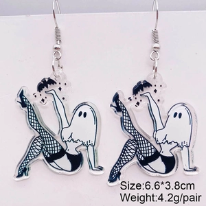 Ghost acrylic earrings with fishnet stockings and high heels for Halloween jewelry