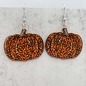 Boucles d'oreilles citrouille en acrylique rétro à motif léopard orange et crochets