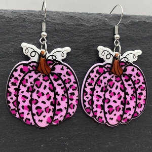 Boucles d'oreilles citrouille en acrylique avec motif léopard rose pour l'automne