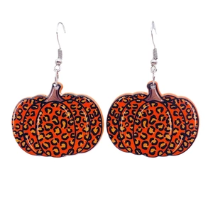 Boucles d'oreilles citrouille vintage motif léopard pour l'automne et Thanksgiving