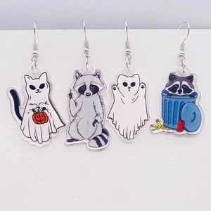 Pendientes Colgantes de Halloween Calabaza Gato Fantasma de Acrílico Mapache Divertido Joyería de Dibujos Animados para Mujer Fiesta