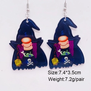 Halloween heks acryl hangende oorbellen met griezelige hoed en bezemsteel