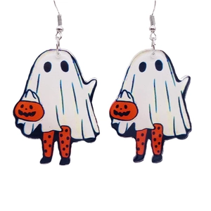 Halloween spook oorbellen van acryl met oranje pompoenlantaarn voor dames