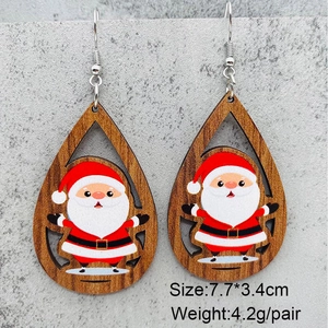 Pendientes de madera navideños con forma de gota y diseño de Papá Noel
