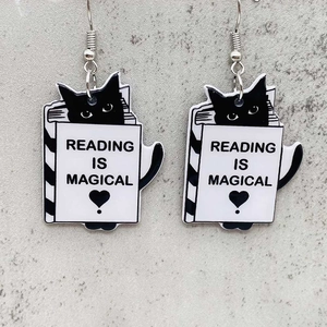 Acryl Buch Addict Ohrhänger Für Lehrer Studenten Schwarz Weiß Katze Mädchen Skelett Abschluss Schule Schmuck