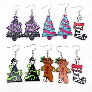 Gothic Christmas Acrylic Dangle Earrings Skeleton Gingerbread Man Creepy Tree Holiday Jewelry Women Party Accessories