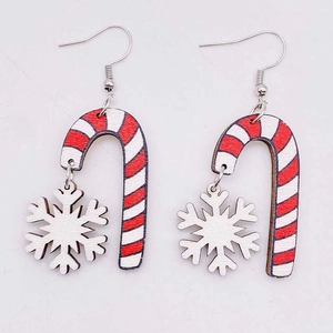 Boucles d'oreilles de Noël en bois avec sucre d'orge et flocon pour bijoux de fête