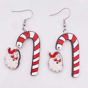 Boucles d'oreilles de Noël en bois avec Père Noël et canne en sucre pour les fêtes