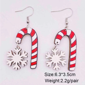 Boucles d'oreilles de Noël en bois avec canne à sucre rouge et flocon de neige